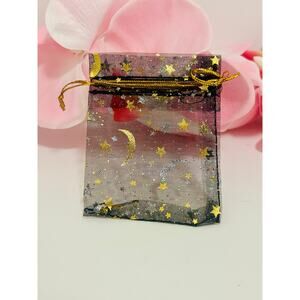 Celestial Organza Gift Bags 10pc Black Gold Silver Moon Stars